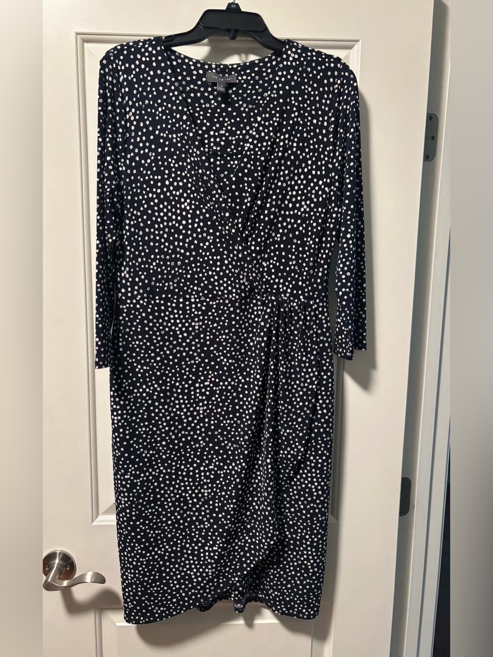 Dark Navy and White Polka Dot Wrap Dress